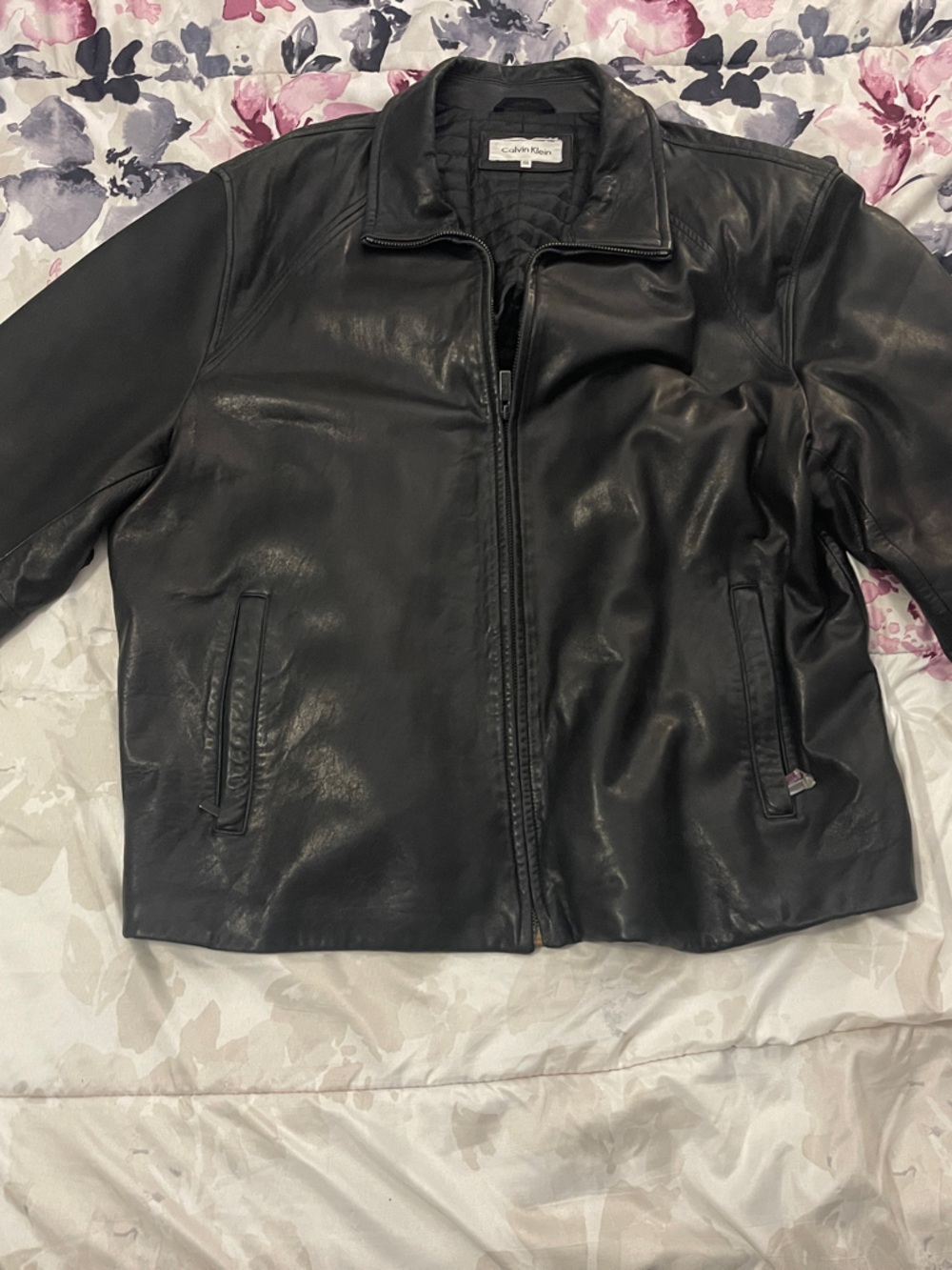 Calvin Klein Black Leather Zip-Front Jacket